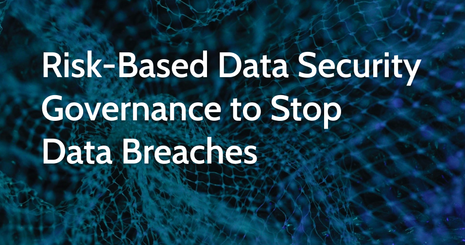 Digital interpretation of Data Mesh, look like a neon blue fishnet of infinite datapoints, forming a fabric that is waving in the data wind, all against a dark navy blue/ black background. White text in Cabin Semi-bold font reads, "Cyral Launches Risk-Based Data Security Governance to Stop Million-Record Data Breaches".